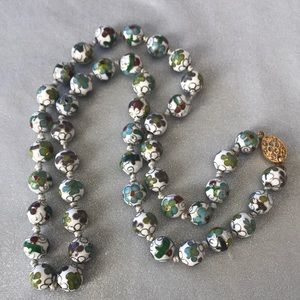 Cloisonné necklace with enamel flower beads